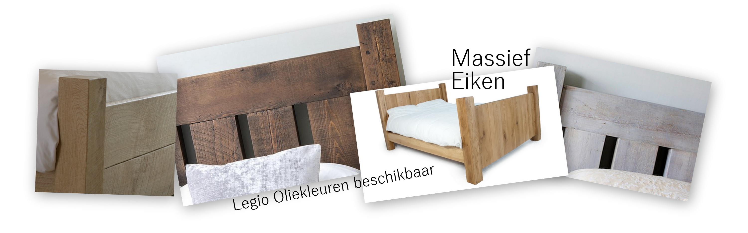 Een complete serie massief houten bedden.