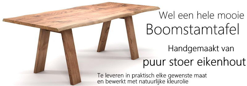 Eiken boomstamtafel. Te Koop bij Alleseiken.